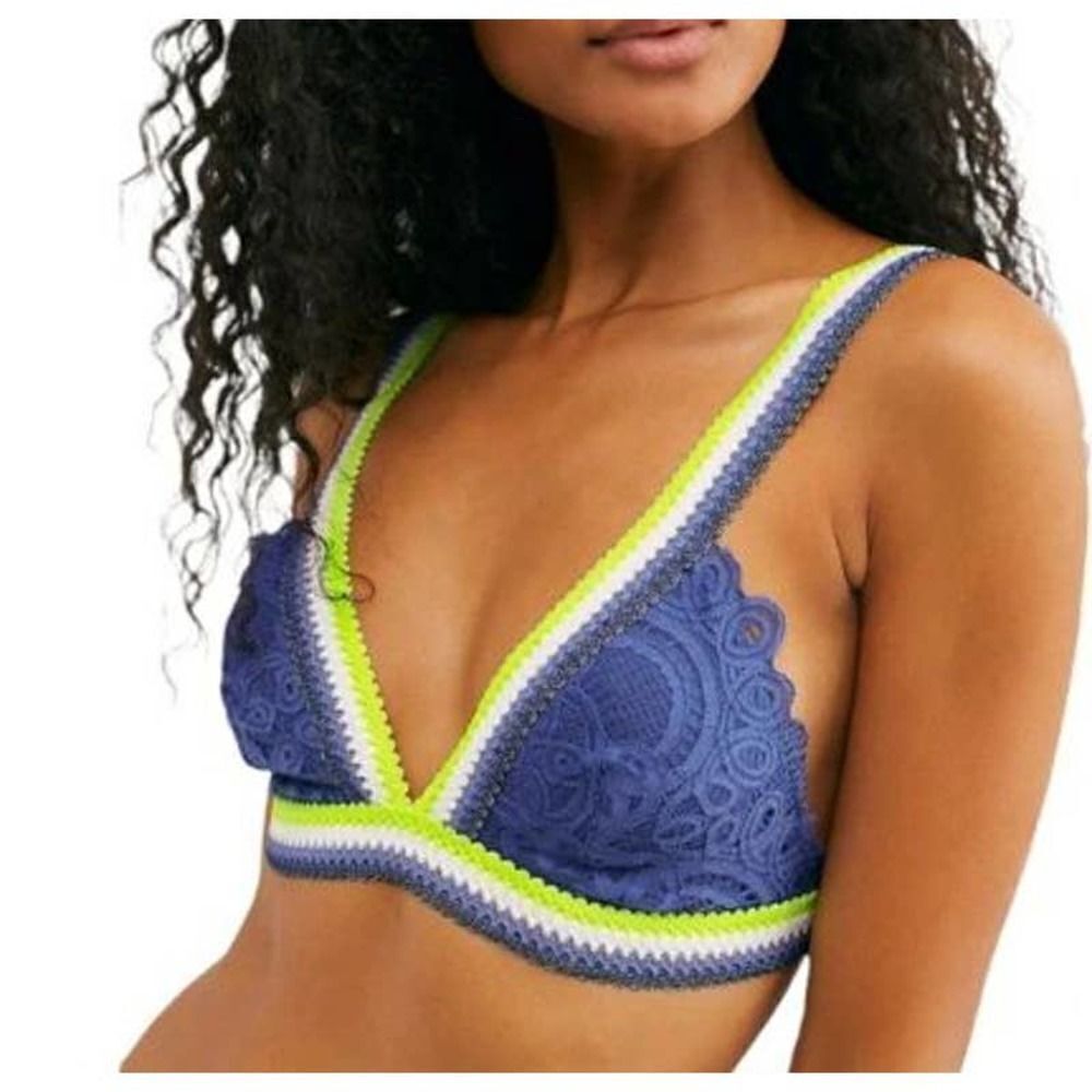 NWT Free People Mika Bralette Crocheted Lace Blue S Small
